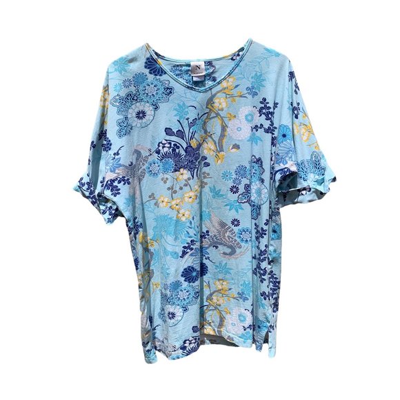 Natori Womens Blue Floral Cotton Blend Oversized Lounge Nightgown size Small - Picture 1 of 12